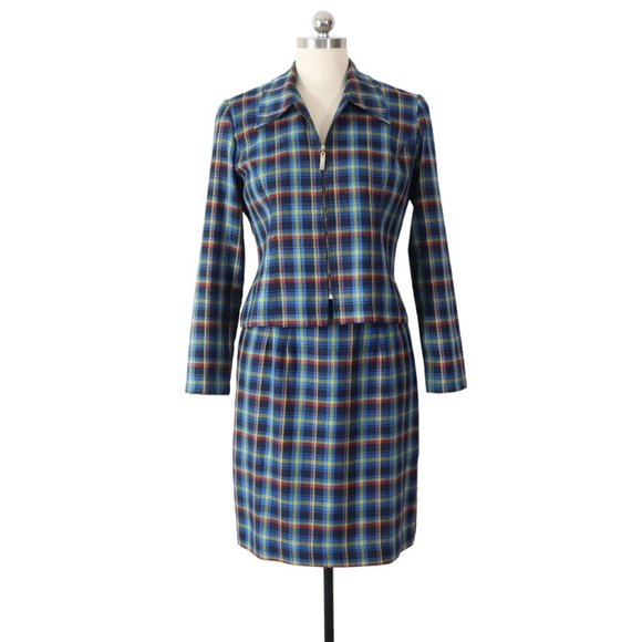 Vintage Jackets & Coats Vintage 9s Y2k Plaid Cropped Jacket Skirt